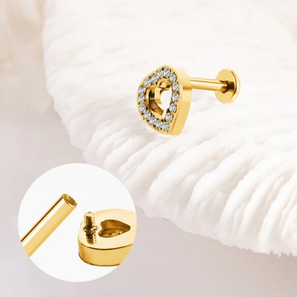 Piercing Cœur Doré Avec Strass en Acier Inoxydable - 1