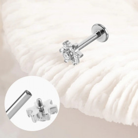 Piercing Argenté Fleur Ronde Strass en Titane - 1