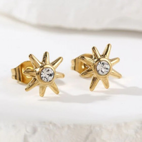 Boucles d'Oreilles Dorées Puces Soleils Avec Strass - 1