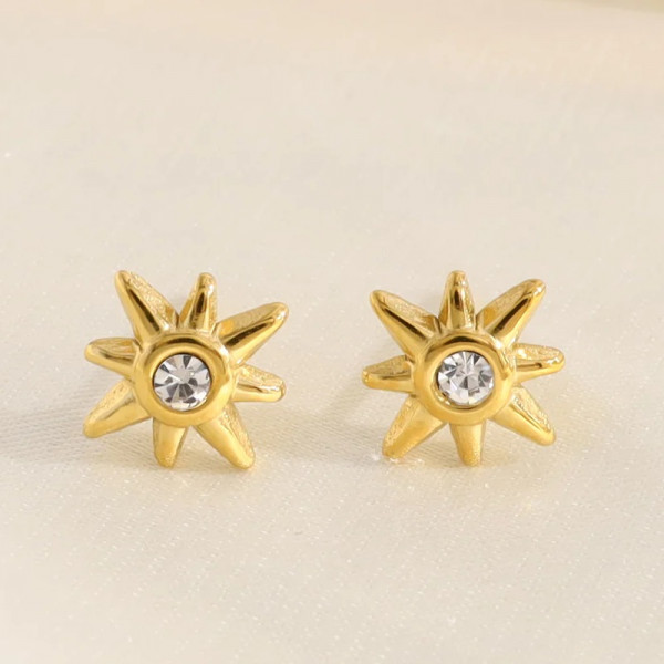Boucles d'Oreilles Dorées Puces Soleils Avec Strass - 2