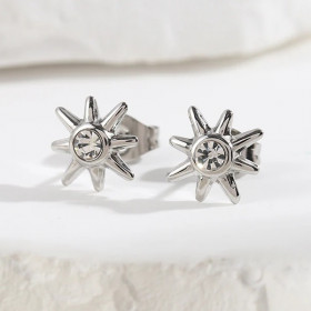 Boucles d'Oreilles Argentées Puces Soleils Avec Strass - 1
