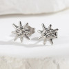 Boucles d'Oreilles Argentées Puces Soleils Avec Strass