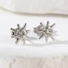 Boucles d'Oreilles Argentées Puces Soleils Avec Strass - 2