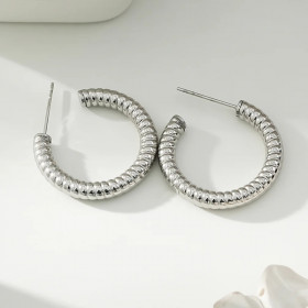 Boucles d'Oreilles Argentées Créoles Ouvertes Chenilles - 1