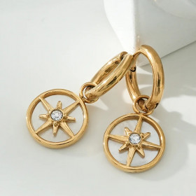 Boucles d'Oreilles Dorées Avec Pendentifs Boussoles Incrustées de Strass - 1