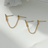 Boucles d'Oreilles Dorées Strass Reliée Par Une Chaîne - 2