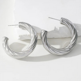 Boucles d'Oreilles Argentées Créoles Ouvertes Epaisses - 1