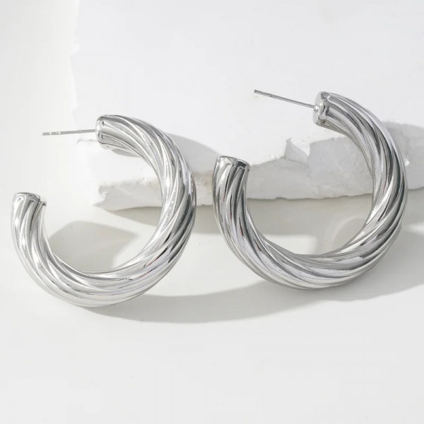 Boucles d'Oreilles Argentées Créoles Ouvertes Epaisses - 1