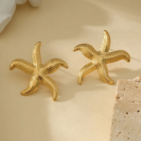 Boucles d'Oreilles Dorées Etoiles de Mer Brillantes - 2