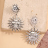 Boucles d'Oreilles Pendantes Double Soleil Argentées