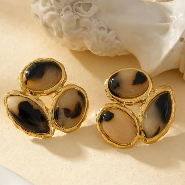Boucles d'Oreilles Dorées Motif Animal Léopard - 1