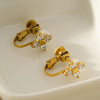 Boucles d'Oreilles à Clips Dorées Avec Motif Fleur Strass - 1
