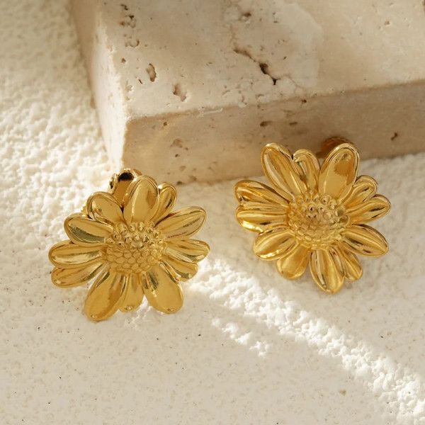 Boucles d'Oreilles À Clip Marguerites Dorées - 1