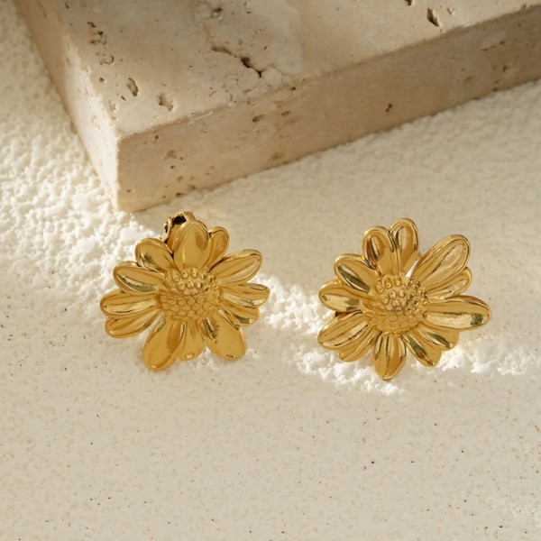 Boucles d'Oreilles À Clip Marguerites Dorées - 2