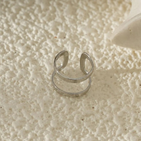 Bague d'oreille earcuff Argenté Fin À Double Anneau Texturé - 1