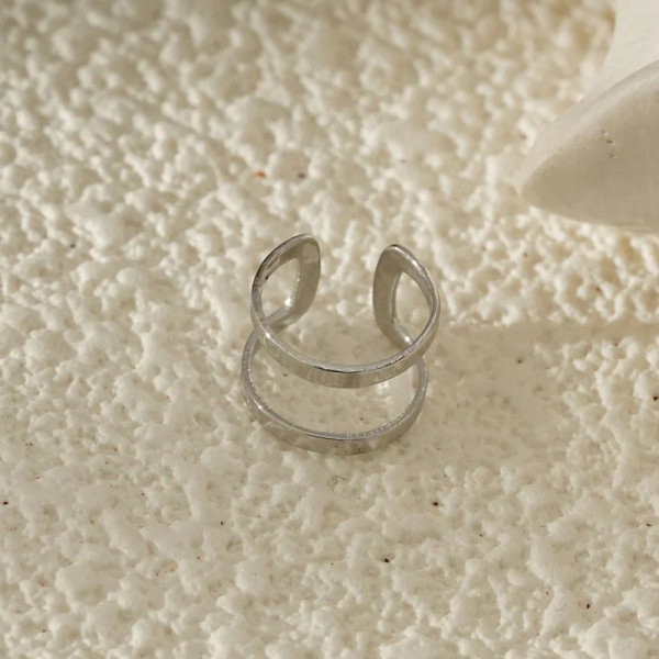 Bague d'oreille earcuff Argenté Fin À Double Anneau Texturé - 1