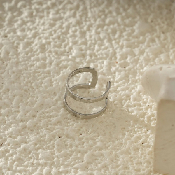 Bague d'oreille earcuff Argenté Fin À Double Anneau Texturé - 2