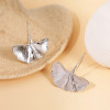 Boucles d'Oreilles Pendantes Argentées Feuille De Ginkgo Brillante - 2
