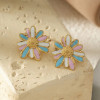 Boucles d'Oreilles Clous Marguerite Dorées Émaillées Multicolores