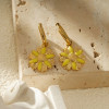 Créoles Dorées Charms Fleur Émaillée Jaune - 2
