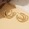 Boucles d'oreilles dorées créoles doubles arrondies effet miroir