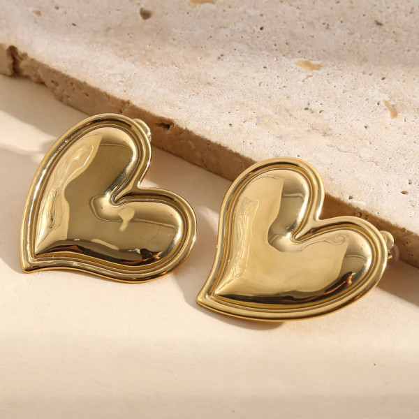 Boucles d'oreilles dorées cœur bombé effet miroir - 1