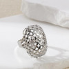 Bague Argentée Dôme Oblongue Creux Motif Quadrillé - 1