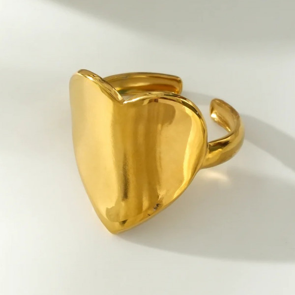 Bague Dorée Ajustable Plaque Cœur Brillante - 1