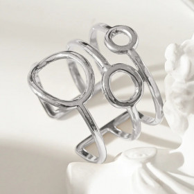 Bague Argentée Trois Lignes Cercles - 1