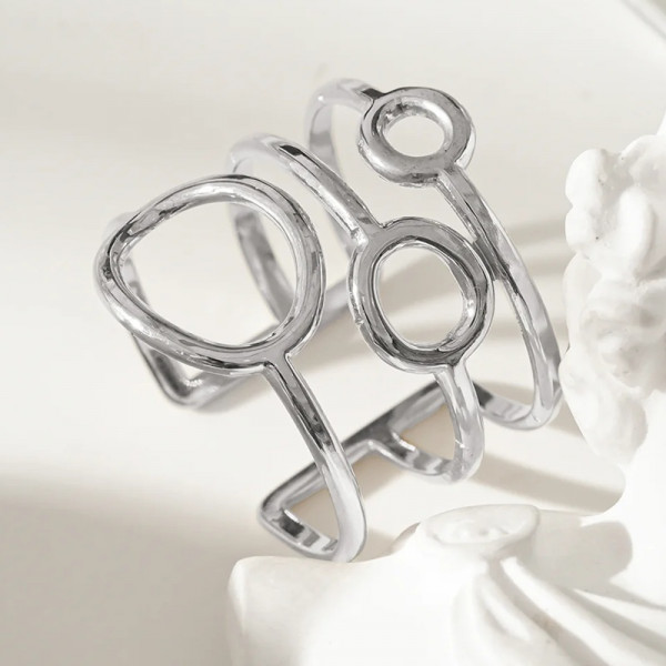 Bague Argentée Trois Lignes Cercles - 1