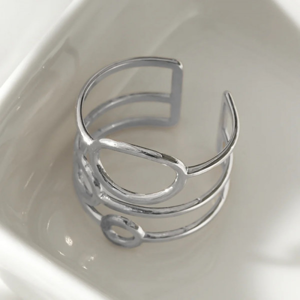 Bague Argentée Trois Lignes Cercles - 2