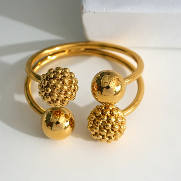 Bague Dorée Double Fils Avec Quadruple Boules - 1