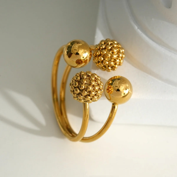 Bague Dorée Double Fils Avec Quadruple Boules - 2