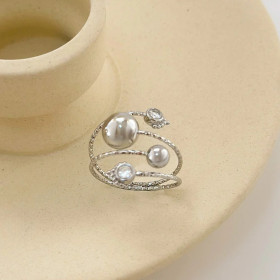 Bague Argentée Multi Anneaux Gravés Avec Strass Et Boules - 1