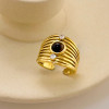 Bague Dorée ajustable Sertie de Pierre Œil de Tigre Et Strass - 1