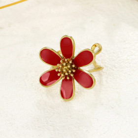 Égayez votre style avec cette bague dorée ornée d’une fleur rouge émaillée, une création à la fois délicate et audacieuse. - 1