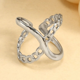 Bague Argentée Ajustable Chaîne Et Ligne Croisée - 1