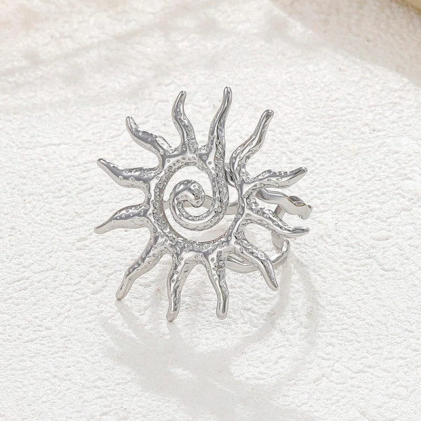 Bague argentée soleil spirale - 1
