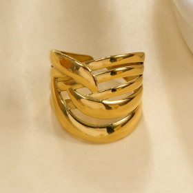 Bague ajustable Dorée Multi-Vagues Entrelacées au Design Moderne - 1