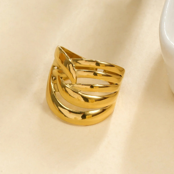 Bague ajustable Dorée Multi-Vagues Entrelacées au Design Moderne - 2