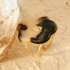 Bague ajustable double ligne fleur avec résine léopard