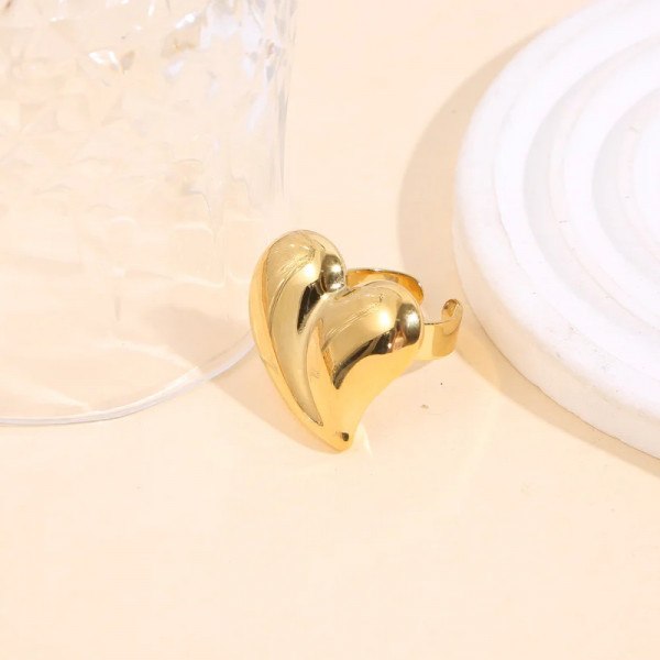 Bague dorée ajustable cœur bombé effet miroir - 2