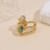Bague dorée ajustable couronne avec turquoise africaine et strass