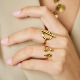 Bague Dorée ajustable Boules Et Goutte Sur pointes - 1