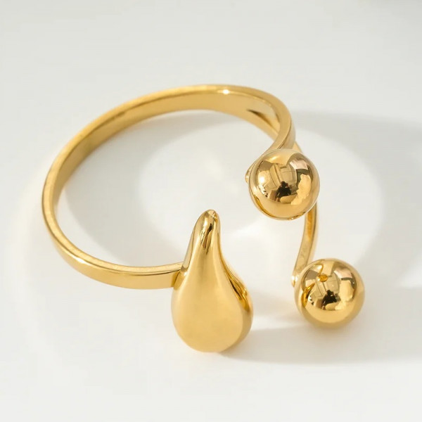 Bague Dorée ajustable Boules Et Goutte Sur pointes - 2