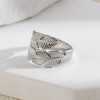 Bague ajustable Argentée Pointes En Feuilles Gravées - 2