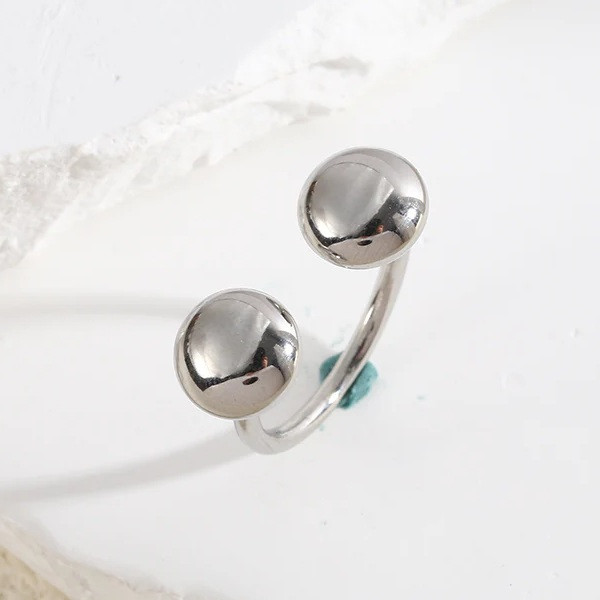 Bague ajustable Argentée Boutons Brillants Sur Pointes - 1