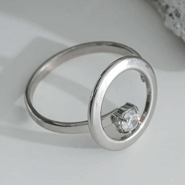 Bague ajustable Argentée Anneau Plat Et Strass Rond - 2