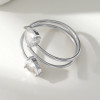 Bague ajustable Argentée Spirale Avec Double Strass Gouttes - 2