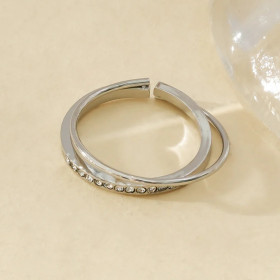 Bague ajustable Argentée Double Anneaux Simple Et Strass - 2